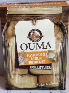 Pack of Ouma Rusks with traditional packaging, showcasing crispy, golden-brown rusks