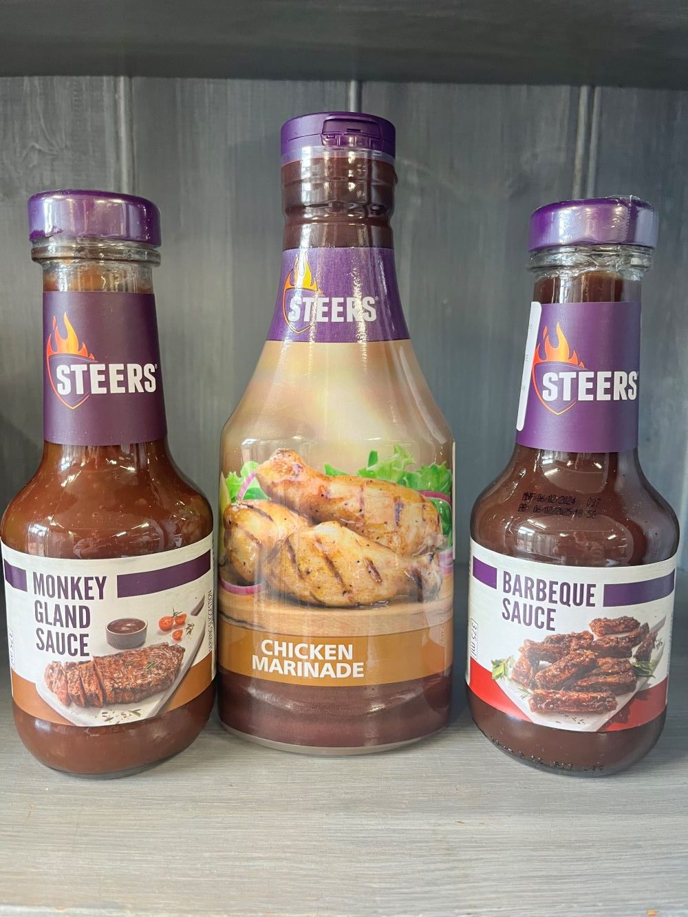 Steers South African Sauces Trio: Monkey Gland, Barbeque, and Chicken Marinade Bottles
